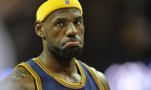 Oct 30, 2014; Cleveland, OH, USA; Cleveland Cavaliers forward LeBron James (23) reacts in the third quarter against the New York Knicks at Quicken Loans Arena. Mandatory Credit: David Richard-USA TODAY Sports ORG XMIT: USATSI-186268 ORIG FILE ID: 20141030_ajw_ar7_281.JPG