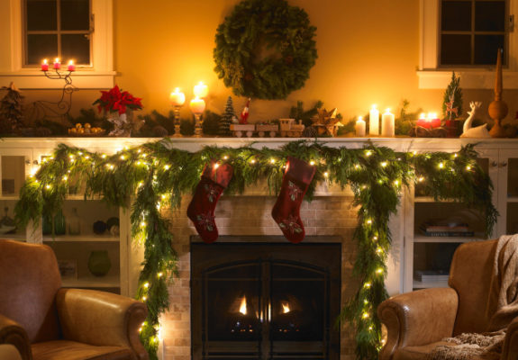 Fireplace with Christmas decoration