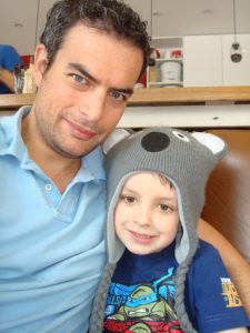 Adam Gigante and son Luca for the skype dads Collect for Femail